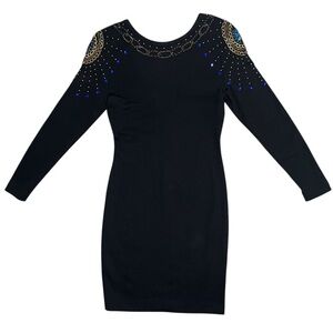 Vintage ET AL hand beaded wool blend v back dress